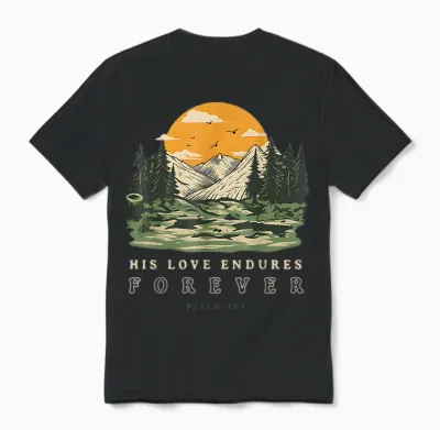 His Love Endures Forever Psaume 136 Verset Biblique Chrétien Unisex T-Shirt - Black