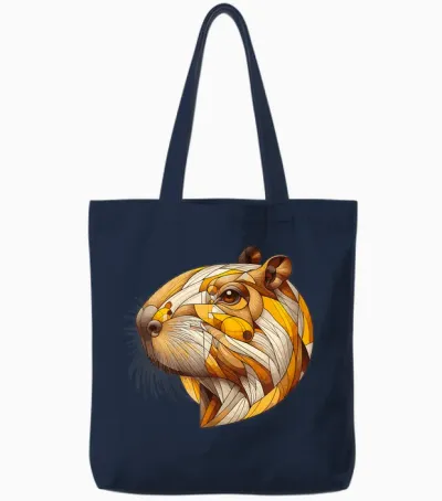 Kawaii Capybara Capybara Artistic Unique Animal Lover T-Shirt, White, S Tote Bags - Navy