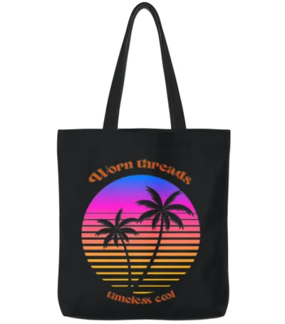 Vintage Sunset Retro Tote Bags - Black