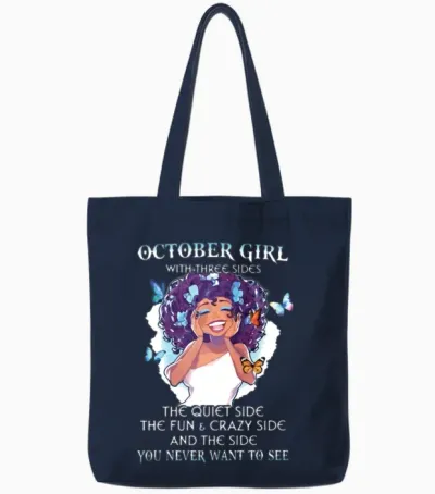 October Girl with Three Sides the Quiet Side the F Tote Bags - Navy