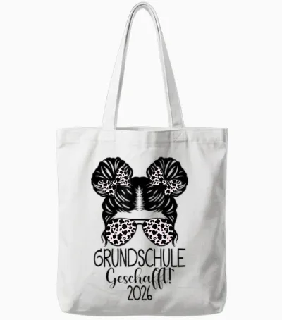 Grundschule Geschafft 2026 Messy Bun Grundschulabschluss Tote Bags - White