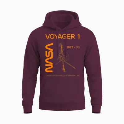 Nasa Voyager 1 Space Probe Launched September 5, 1977 T-Shirt, Black, S Unisex Hoodie - Maroon