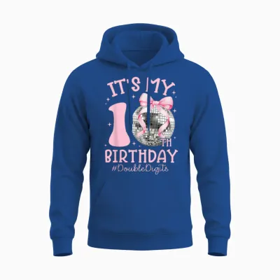 It's My 10th Birthday Girl Double Digits Bow Disco Ball Unisex Hoodie - Royal