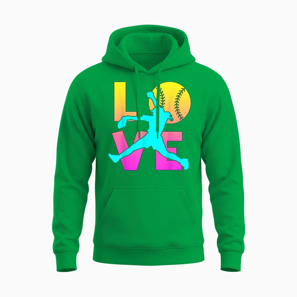 I Love Softball-Shirt Teen Girl Women Mom Cute Graphic Tees Unisex Hoodie in Irish Green