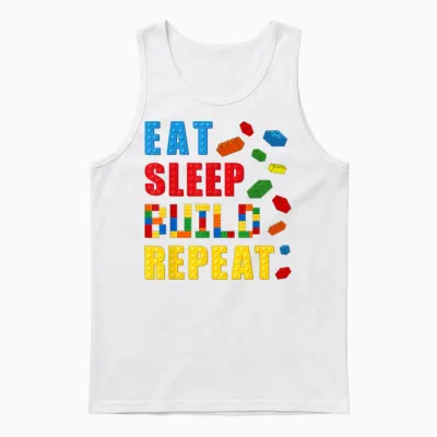 Eat Sleep Build Repeat Building Bricks Blocks Builder Boys Unisex Tank Top - White