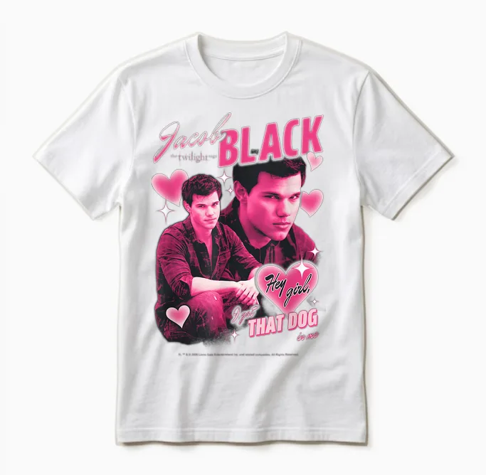 Twilight Team Jacob Pink Hearts Valentine's Day Crush Movie Unisex T-Shirt in White