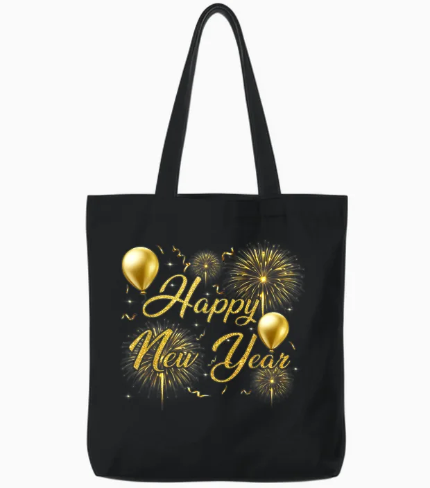 Happy New Year Eve Party 2026 Family Matching Costume Tote Bags in Black