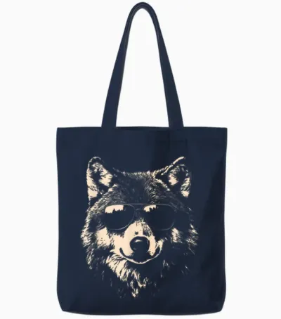 Funny Wolf Cool Rock and Roll Graphic Tote Bags - Navy
