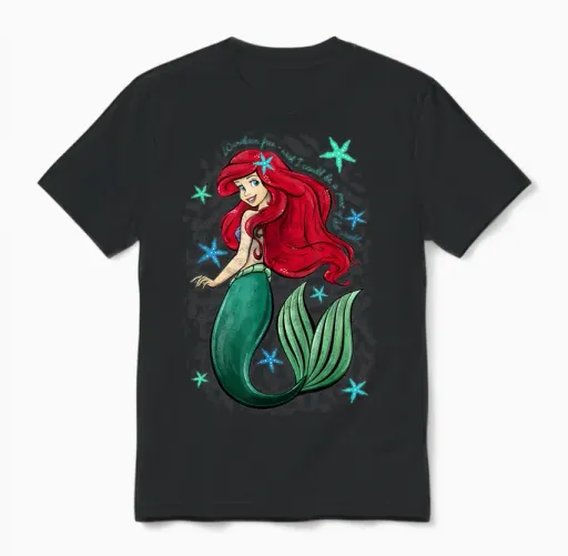 Disney the Little Mermaid Ariel's Song Music Notes T-Shirt Small Unisex T-Shirt in Black