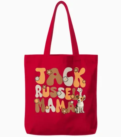 Jack Russell Terrier Groovy World's Best Jack Russell Mama Tote Bags - Red