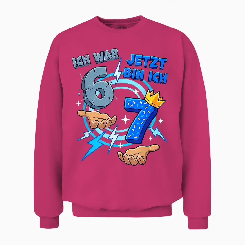 Six-Seven Meme 7. Geburtstagsshirt Ich War 6 Jetzt Bin Ich 7 Unisex Sweatshirt in Heliconia
