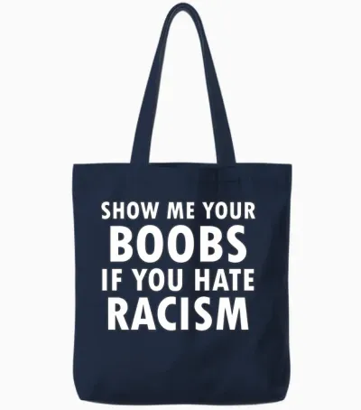 Show Me Your Boobs Be Happy Tote Bags - Navy