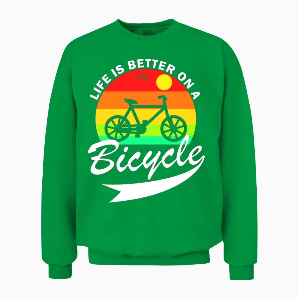 Life Is Better on a Bicycle Retro Unisex Sweatshirt in Irish Green
