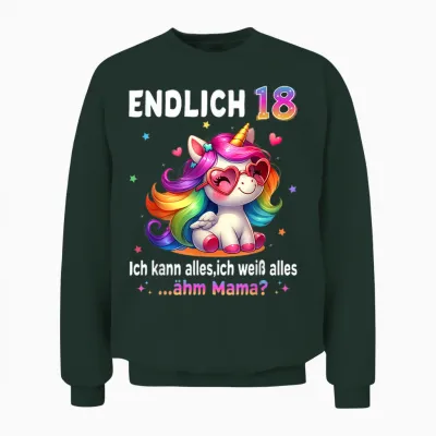 18th Birthday Girl 18 Years Unicorn Party Outfit Unicorn Unisex Sweatshirt - Forest