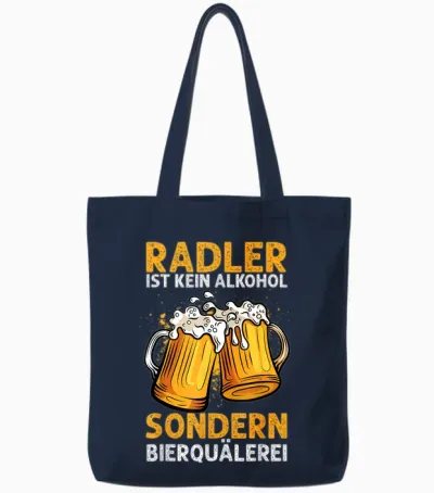Biertrinker Trinken Bier Geschenkideen & Designs Herren & Damen Unisex Schwarz Kurzarm T-Shirt Radler Ist Kein Alkohol Sondern Bierquälerei Bier Party Tote Bags - Navy