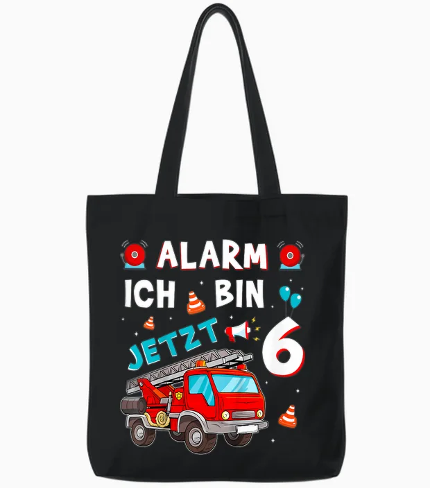 Kinder 6 Geburtstag Junge Mädchen Feuerwehr Geschenke Feuerwehrauto Tote Bags in Black