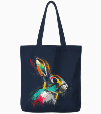 Hase Buntes Tiermotiv Kunst Kaninchen Tote Bags - Navy