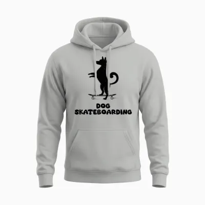 Dog Skateboarding Unisex Hoodie - Ash