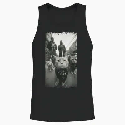 Gangster Cats Streetwear Cool Funny Cat Pattern Unisex Tank Top - Black