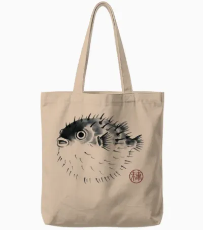 Poisson-Globe Vintage Peinture Japonaise Hanko Timbre Ukiyo Tote Bags - Natural