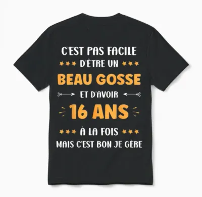 Humour Boy Teen 16 Years Old Handsome Kid Birthday 16 Years T-Shirt, Black, S Unisex T-Shirt - Black