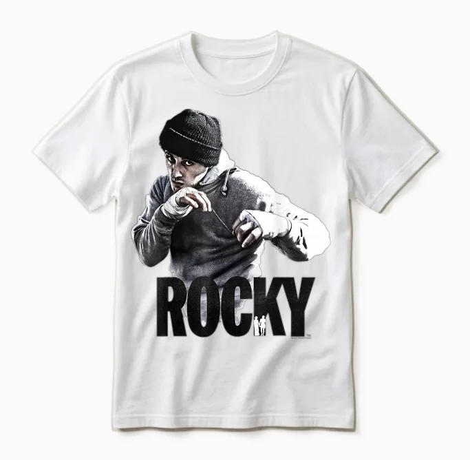Rocky Shadow Boxing Portrait Logo Unisex T-Shirt in White