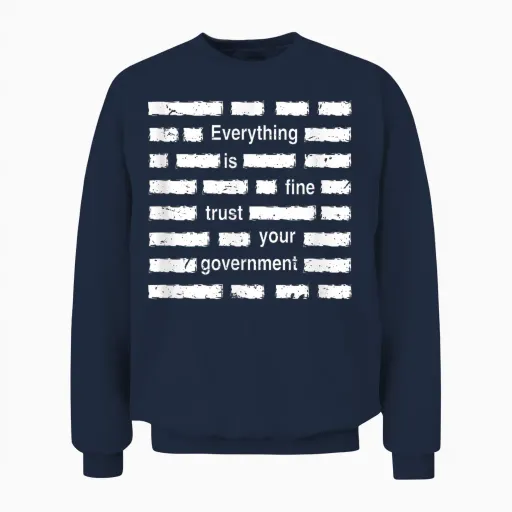 Everything Is Fine Trust Your Government | Sarcastic Quote T-Shirt, Black, S Unisex Sweatshirt - Navy