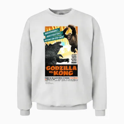 Monsterverse Godzilla vs Kong - Titan-Vision Retro Poster Unisex Adults Kids Black Short Sleeve Unisex Sweatshirt - White