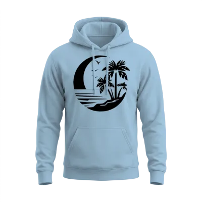 Retro Beach Scene Unisex Hoodie - Light Blue