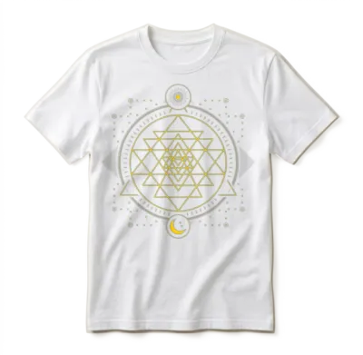 Sri Yantra Geometry Chakra Sun and Moon Unisex T-Shirt - White