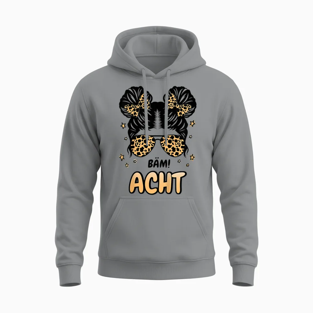 Kinder 8. Geburtstag Mädchen Messy Bun Bäm! Ich Bin Acht Unisex Hoodie in Sport Grey