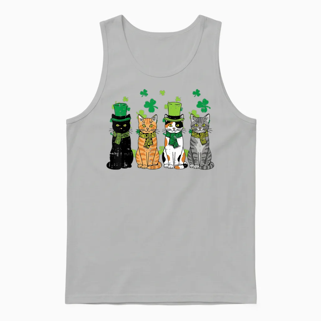 St Patricks Day Cats Irish Kitten Saint Paddy Men Women Unisex Tank Top in Ash