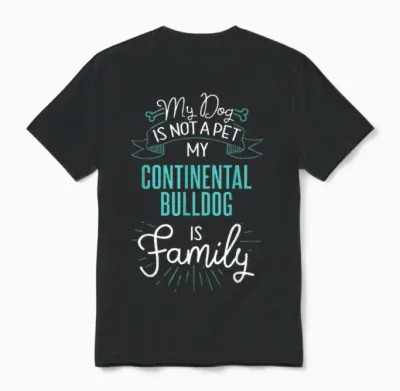 Niedliches Continental-Bulldogge-Design, Familien-Hund, Geschenk Unisex T-Shirt - Black