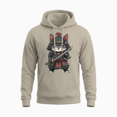 Chat Samouraï Japonais, Guerrier, Anime Et Kawaii, Chaton Ninja T-Shirt Haut De Gamme Unisex Hoodie - Sand