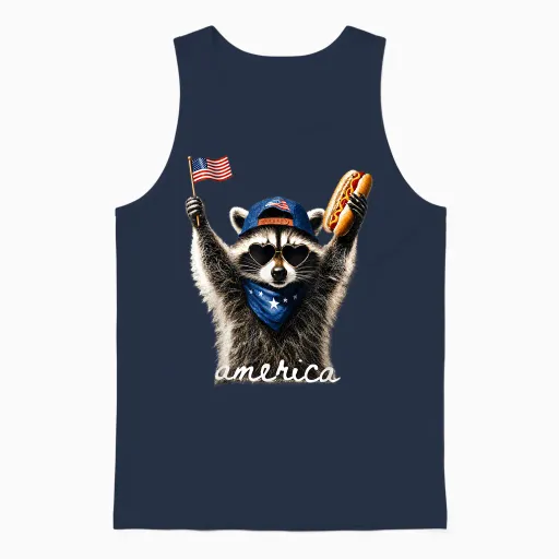 Usa America Raccoon Hot Dog 1776-2026 4th of July 250 Years Unisex Tank Top - Navy
