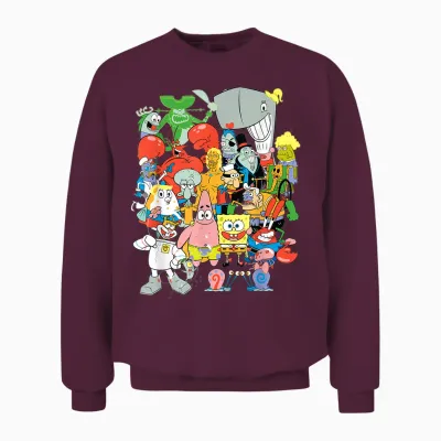 Spongebob Squarepants Cast of Characters Unisex Sweatshirt - Maroon