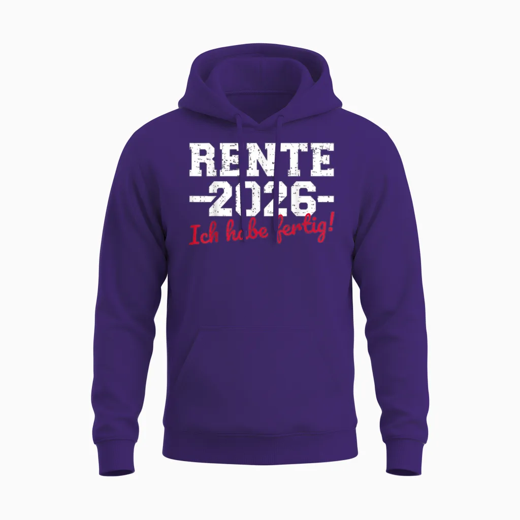 Rente 2026 T-Shirt with German Text "ich Habe Fertig Rentner" Unisex Hoodie in Purple