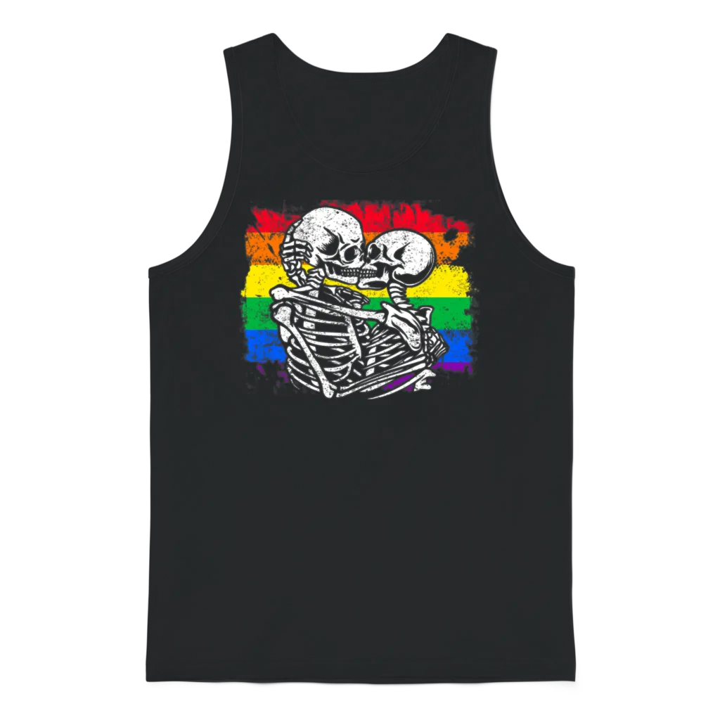 Gay Couple Skeletons Kissing Lgbt Pride Valentines Unisex Tank Top - Black