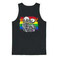 Gay Couple Skeletons Kissing Lgbt Pride Valentines Unisex Tank Top - Black – 1