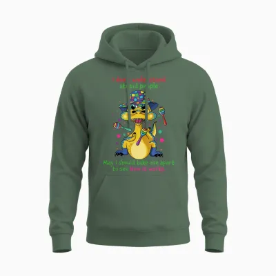 I Dont Understand Stupid People Funny Dinosaur Unisex Hoodie - Military Green