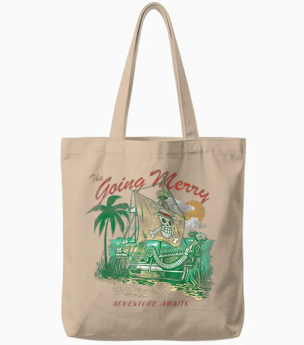One Piece the Going Merry Adventure Awaits Tote Bags in Natural