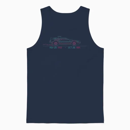 Back to the Future Delorean with Time Travel Dates Unisex Tank Top in Navy