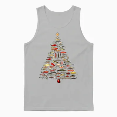 Fishing Lure Christmas Tree Fish Fly Fisherman Ocean Sport Unisex Tank Top - Ash