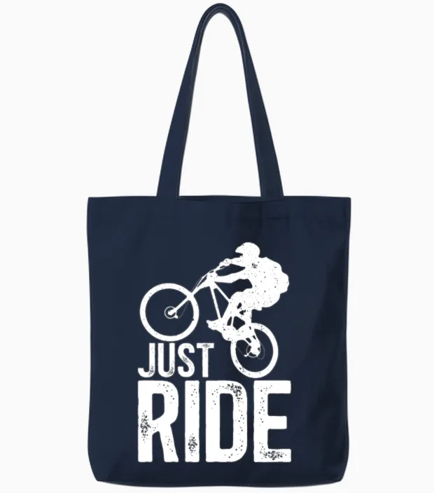 Mountain Biking Just Ride Distressed Tote Bags in Navy