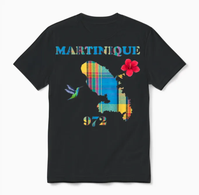 Martinique Department 972 French West Indies Island Madras Unisex T-Shirt in Black