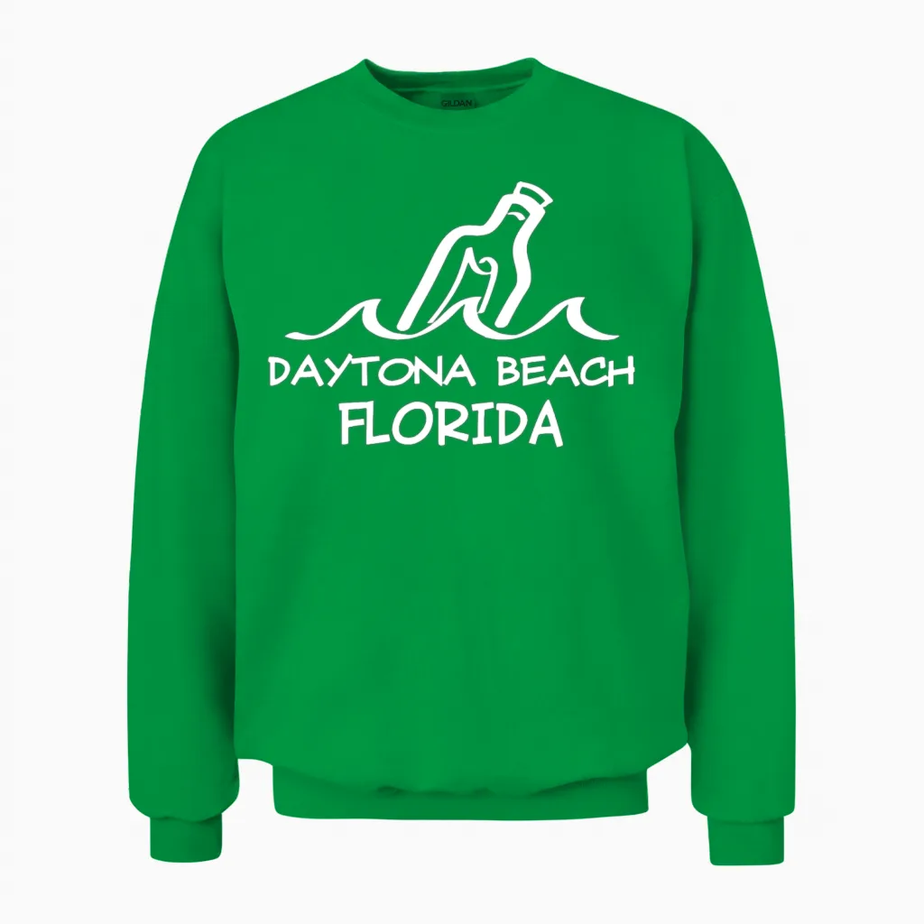 Daytona Beach Florida Message in a Bottle Souvenir Unisex Sweatshirt in Irish Green