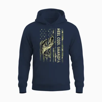 Reel Cool Grandpa Fisherman Camouflage Father's Day Unisex Hoodie - Navy