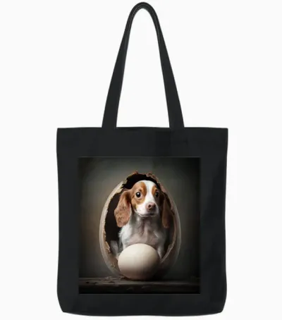 Dog in the Egg Dog in the Egg Dog in the Egg Tote Bags - Black