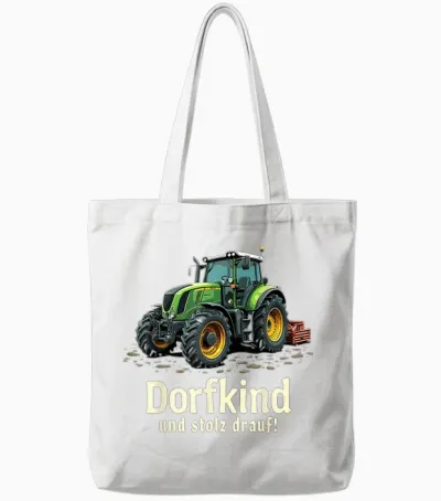 Dorfkind Und Stolz Drauf Farmer Tractor Saying T-Shirt, Black Tote Bags - White