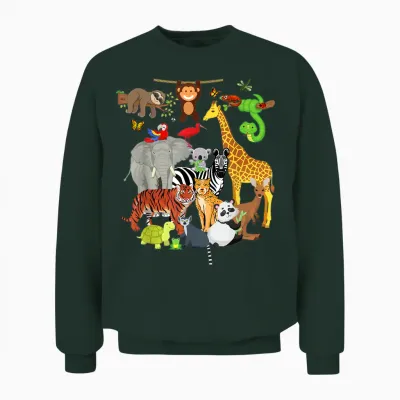 Zoo Animals Wildlife Birthday Party Zoo Day 26 Animals Unisex Sweatshirt - Forest